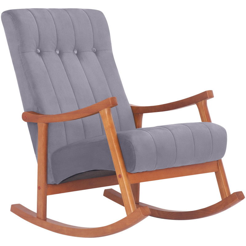 Sillón mecedora de terciopelo Saltillo nogal/gris